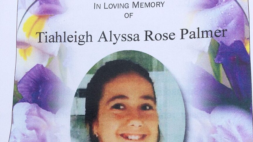Memorial service notice with photo of 12-year-old Tiahleigh Palmer