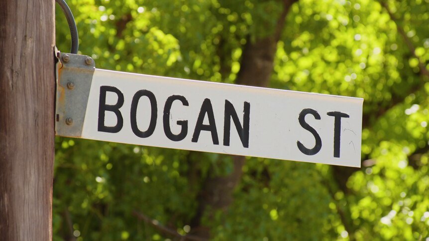 A street sign reads: Bogan Street