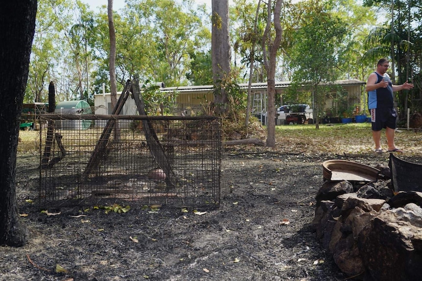 A photo of a burnt backyard in Darwin's rural area.