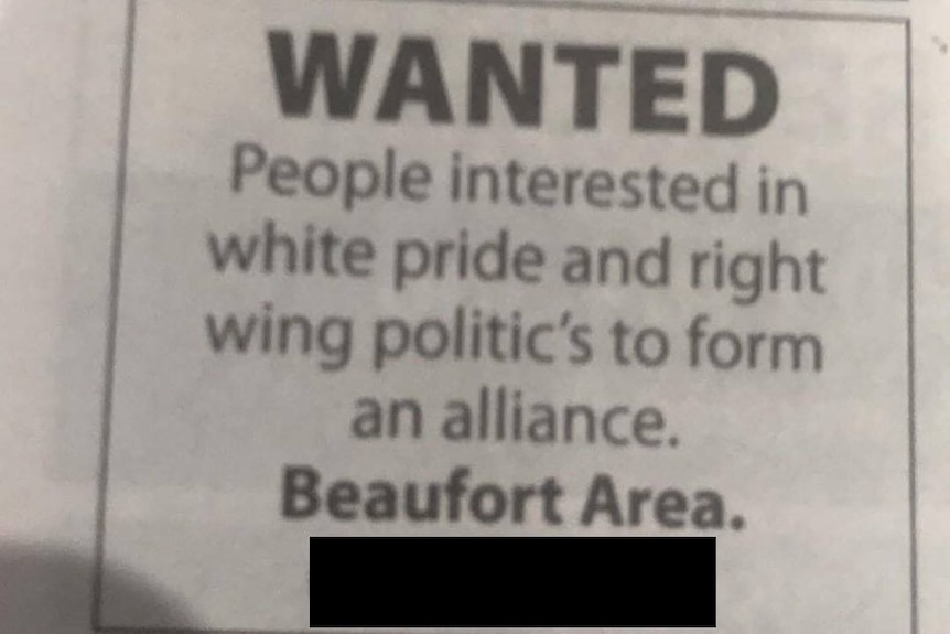 A newspaper ad for people interested in white pride to form an alliance