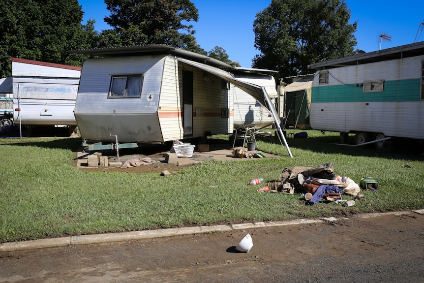 Flood-damaged caravan