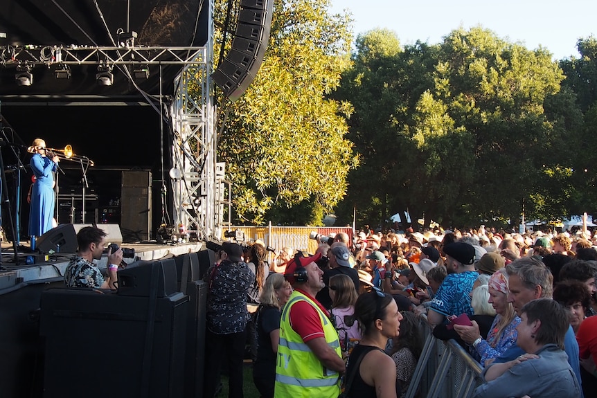 A crowd at Womadelaide watching one of the acts on stage.