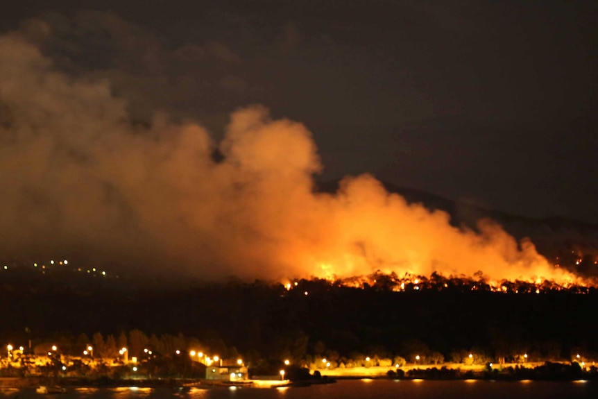 Fire takes off on Hobart's Domain.