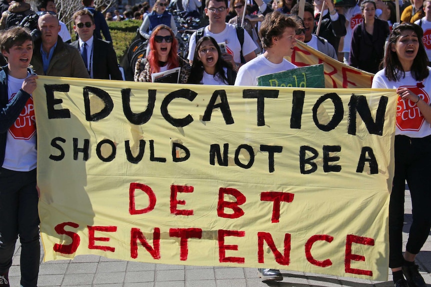 ANU students protest against Federal Government changes to university fees.