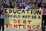 ANU students protest against Federal Government changes to university fees.