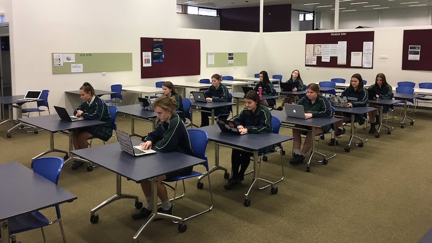 Brighton Secondary students sit a trial electronic exam in Adelaide