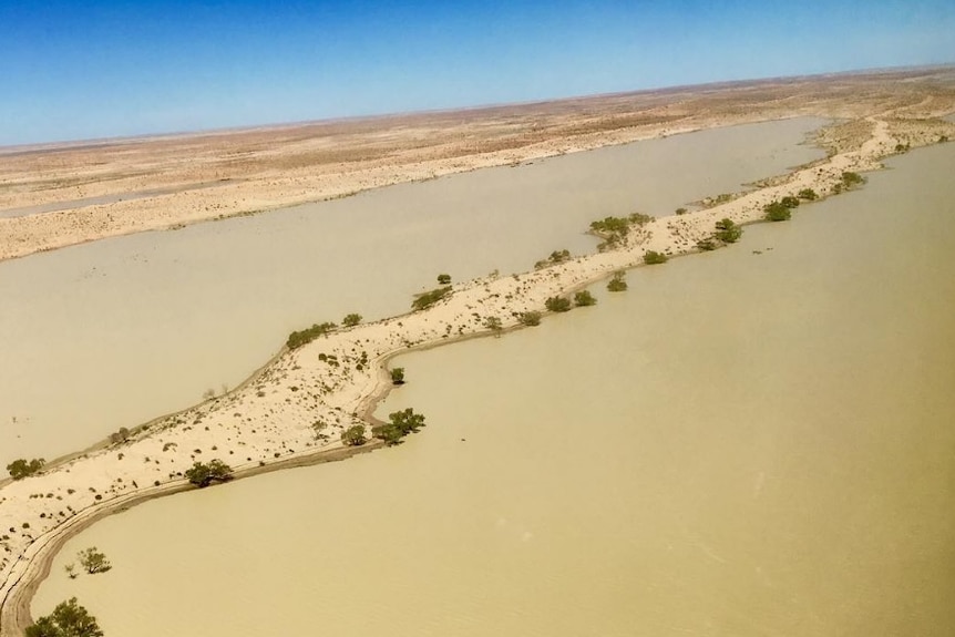 Floodwaters in outback SA approaching Lake Eyre.
