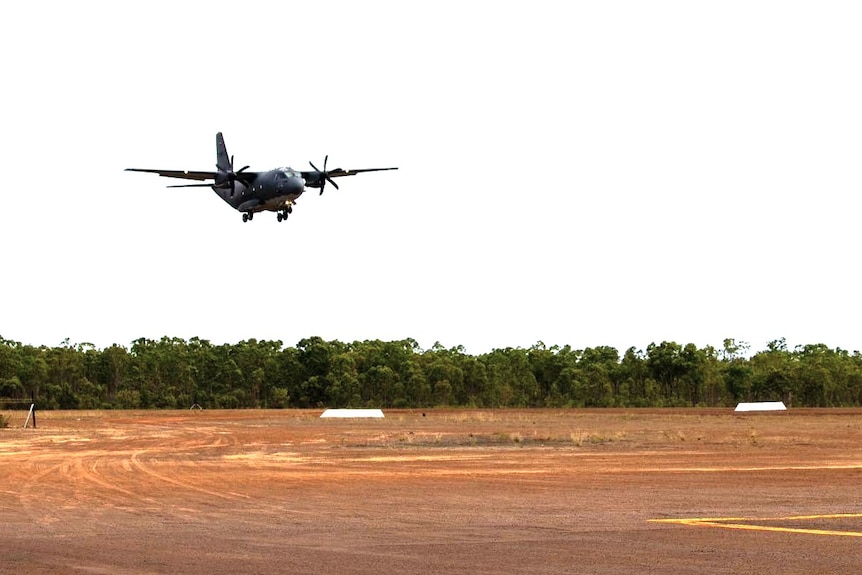 RAAF plane coming in to land at Mungalalu Truscott Airbase.