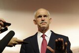 George Papandreou talks during a press conference following talks with senior EU leaders