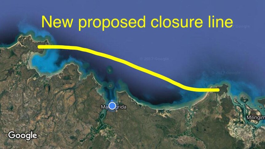 Map showing proposed area east and west of Maningrida that could be closed to fishing