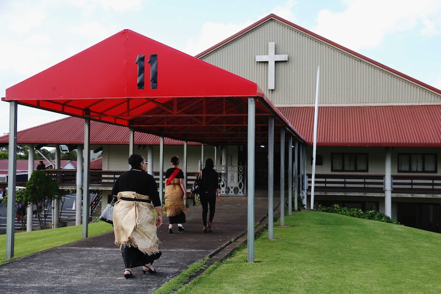 Members of the public attend a public memorial service for Jonah Lomu at Lotofalei'a Tongan Methodist Church