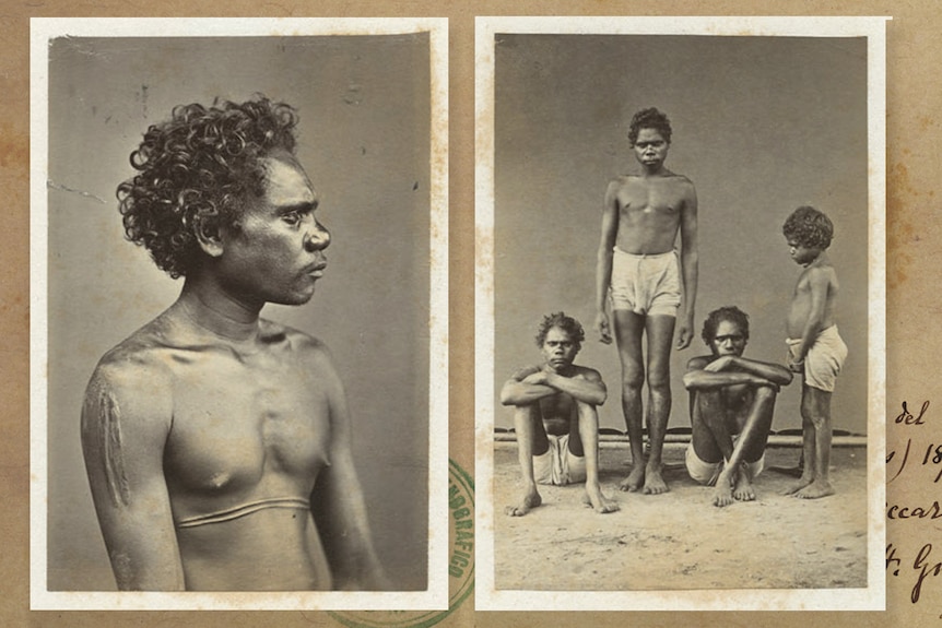 Black and white photos of people standing in a studio