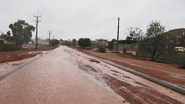 Water over Coober Pedy road