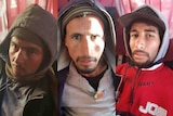 Close up photos of three men, each wearing hooded jumpers.