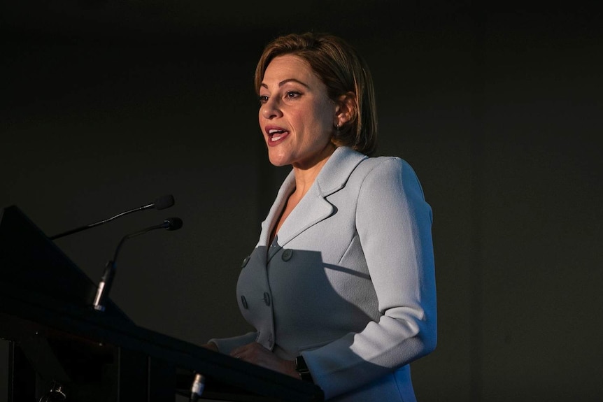 Jackie Trad speaking at the lectern.