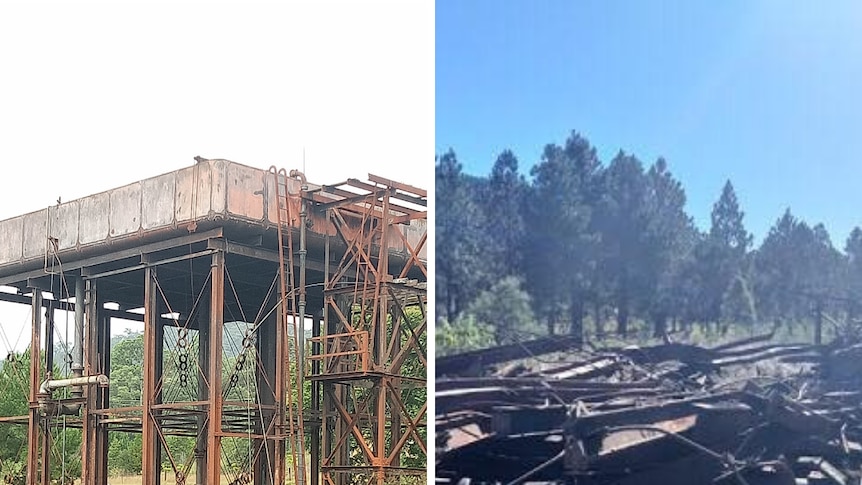 water tank before and after demolition