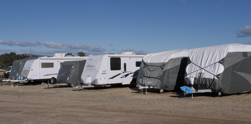 A row of caravans waiting to be used by their owners once coronavirus restrictions ease.