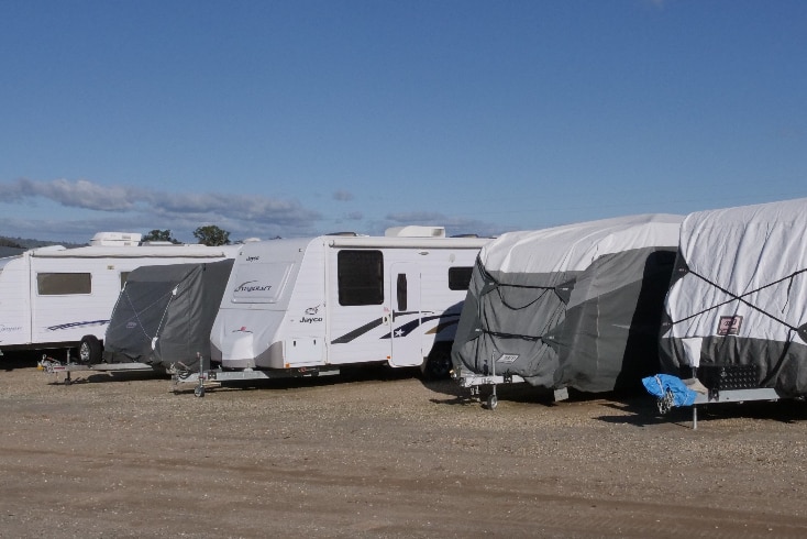 A row of caravans waiting to be used by their owners once coronavirus restrictions ease.
