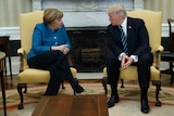 Donald Trump meets with Angela Merkel at the White House in Washington.