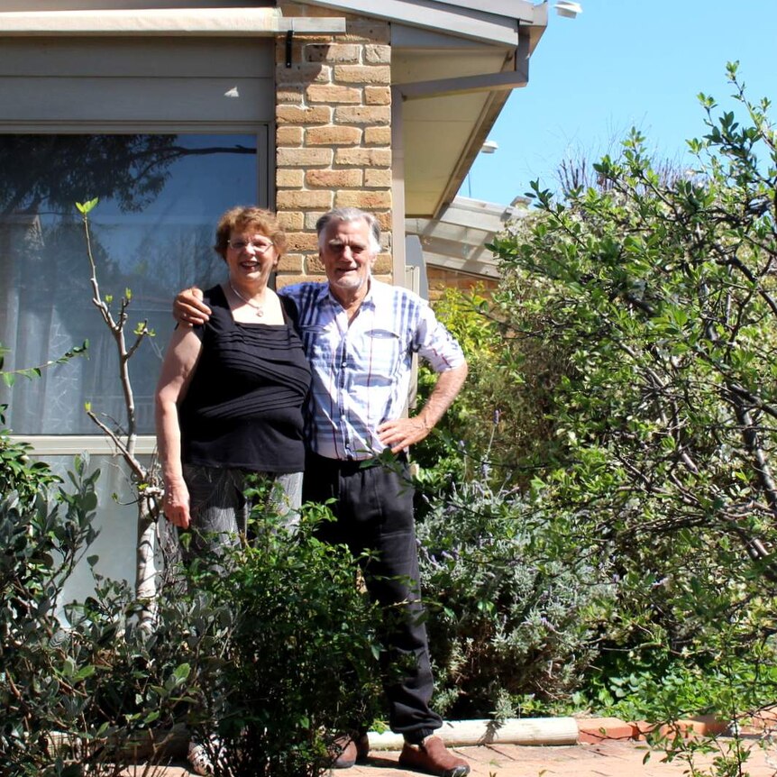 Patricia and Klaus Hueneke outside their home in Palmerston, 2017.
