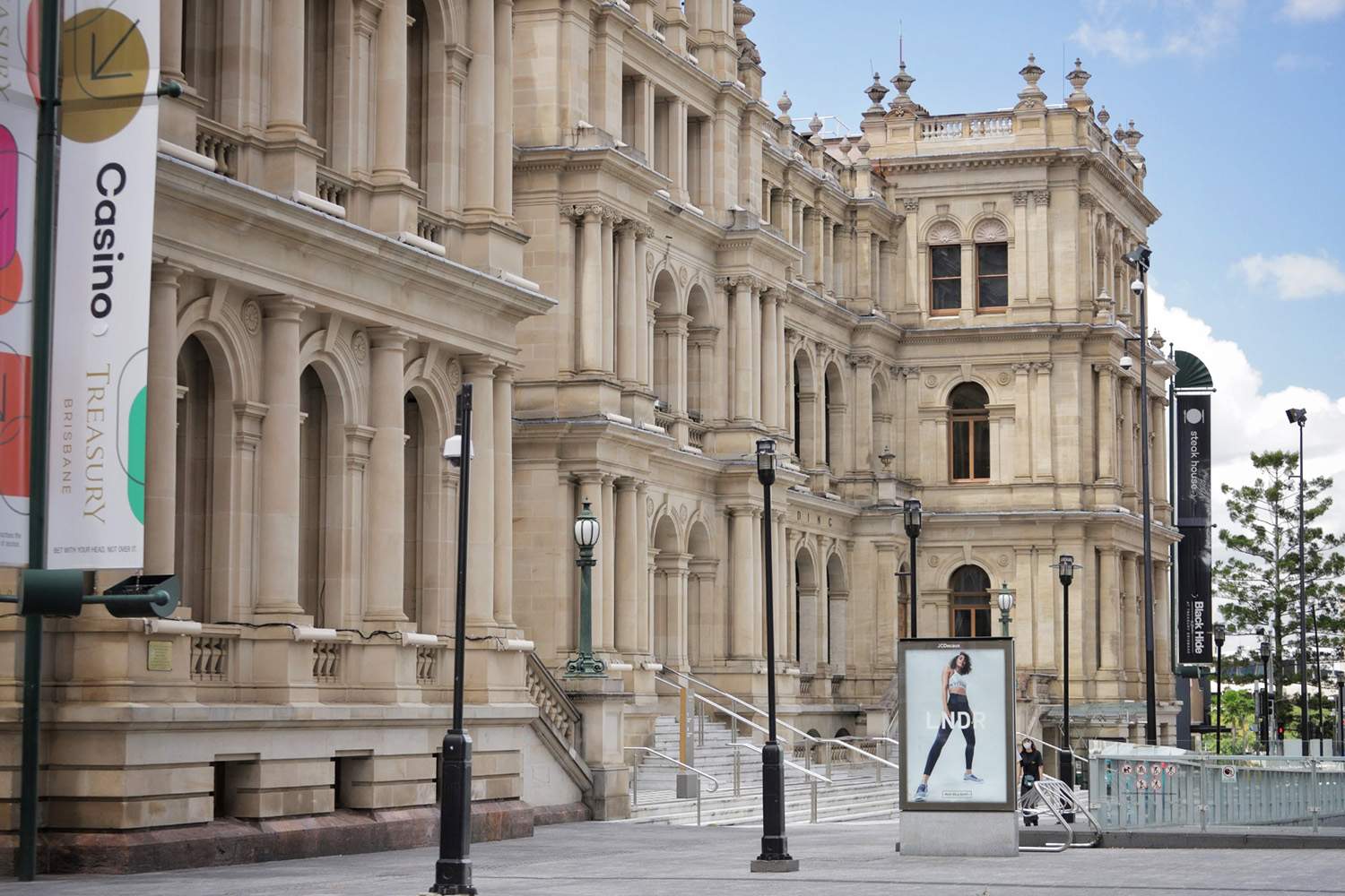 Front of the deserted Treasury Casino in George Street in Brisbane city on January 11, 2021.