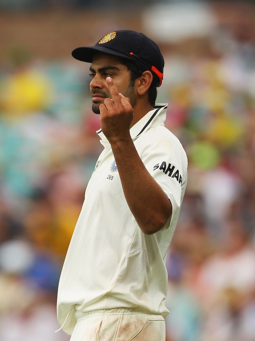 Virat Kohli has been fined for making an obscene gesture at the SCG