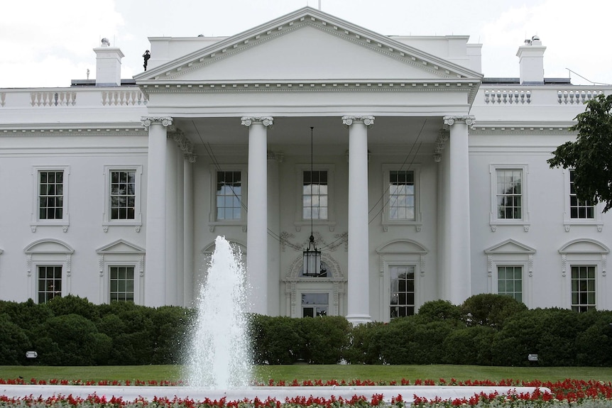 The exterior view of the north side of the White House.