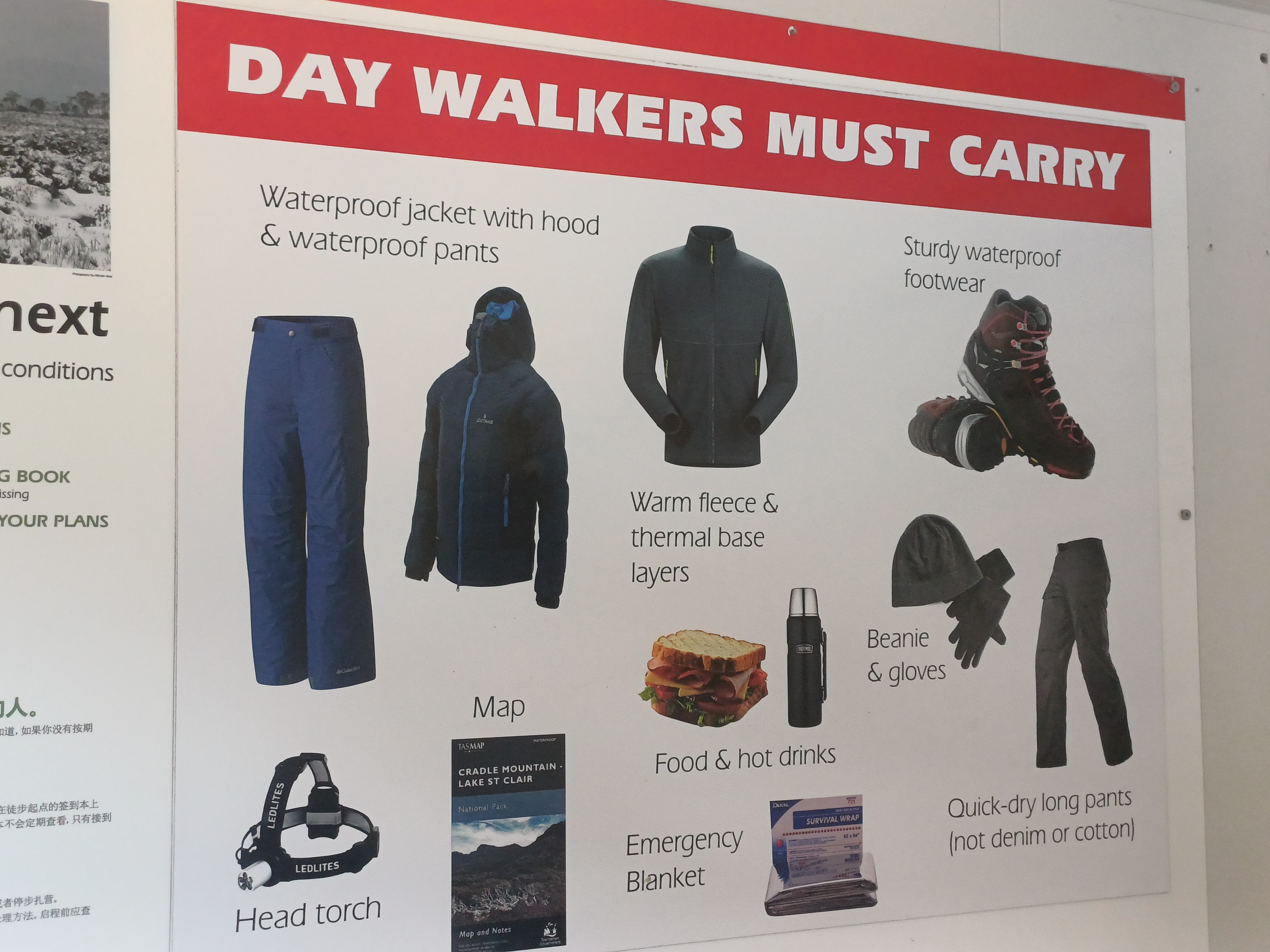 Señalización de seguridad en Cradle Mountain