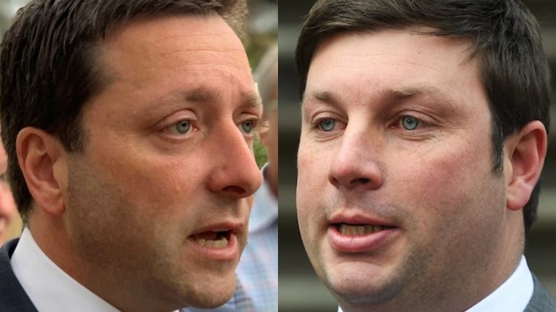 A composite image of close-up profile photographs of Matthew Guy and Tim Smith.