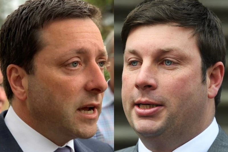 A composite image of close-up profile photographs of Matthew Guy and Tim Smith.