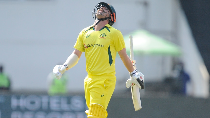 An Australia batter looks frustrated after being dismissed in a men's ODI against South Africa.