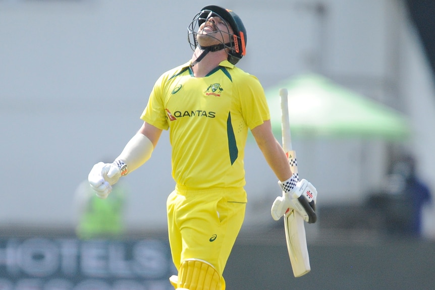 An Australia batter looks frustrated after being dismissed in a men's ODI against South Africa.