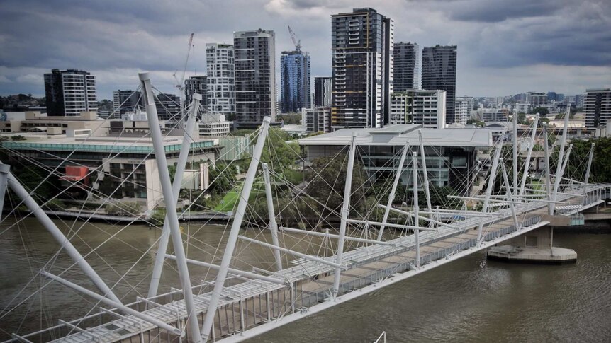 View of city buildings and a bridge