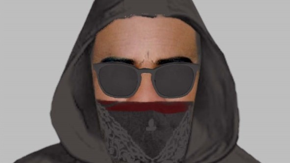 A man wearing a hood and glasses and face mask.