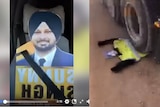 Sunny Singh cardboard cut-outs on video