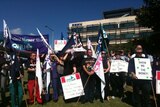 Queensland Health workers outside Royal Brisbane Hospital to protest against recent payroll bungles last month.