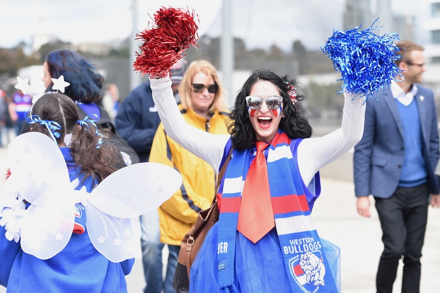 Bulldogs supporters show their joy at the MCG