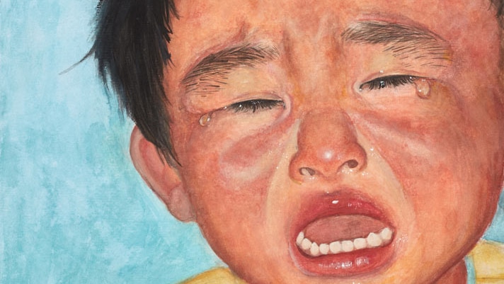 Feng Lin Zhuo's entry shows a self-portrait of himself crying as a three-year-old.