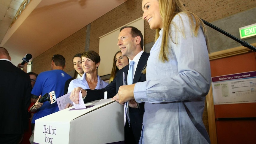 Tony Abbott votes in his electorate of Warringah.