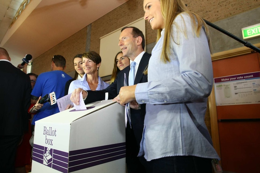 Tony Abbott votes in his electorate of Warringah.
