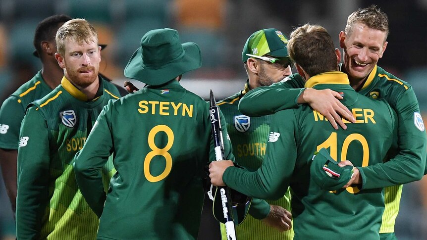 South Africa celebrates a win over Australia in Hobart
