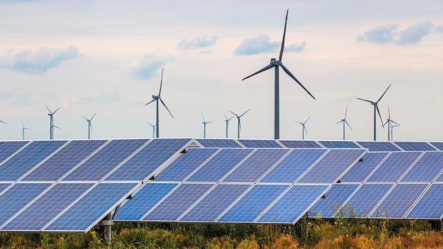 artists depiction of the Port Augusta wind farm, multiple turbines from a distance