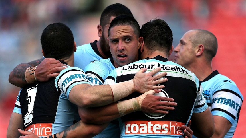 Gerard Beale celebrates try for the Sharks