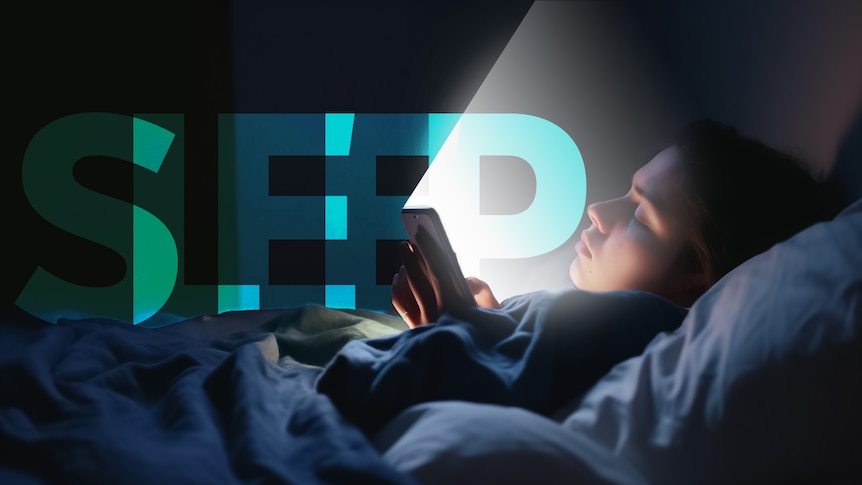 A teenager lying down in bed propped up by a pillow and holding a phone. The phone light shows they're asleep.