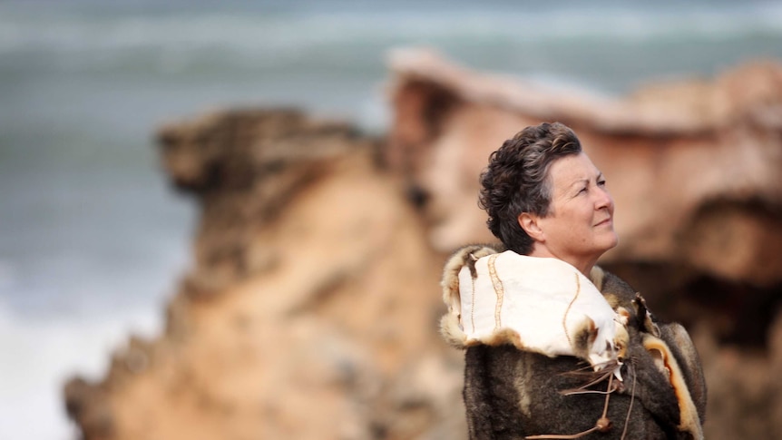 Michelle and cloak on Shelley Beach