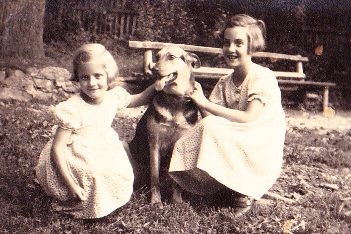 Doris Sinkora with her sister Irmguard and dog Rex