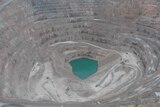 An aerial photo of a mine pit.