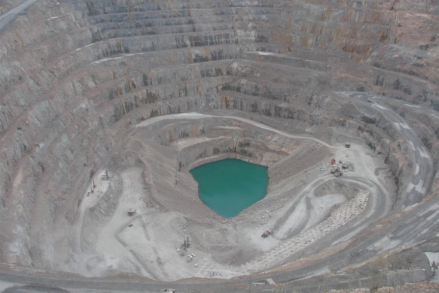 An aerial photo of a mine pit.