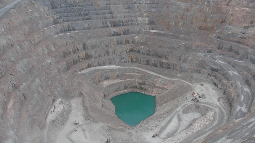 An aerial photo of a large copper mining pit in central western New South Wales