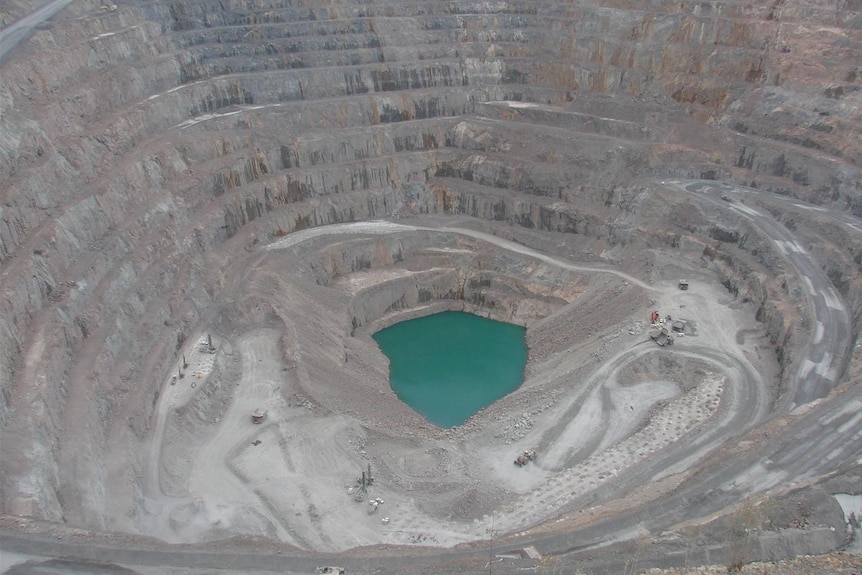 An aerial photo of a large copper mining pit in central western New South Wales